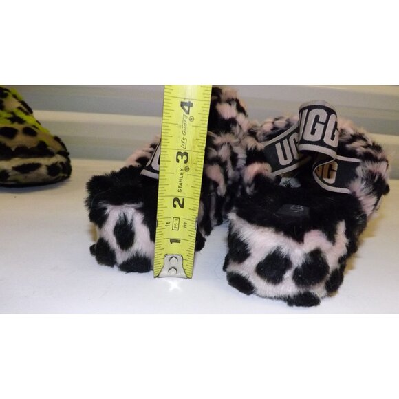 Size 7 UGG Fluff Yeah Animalia Slippers Black Neon Green & Pink Black Animal - Picture 10 of 12